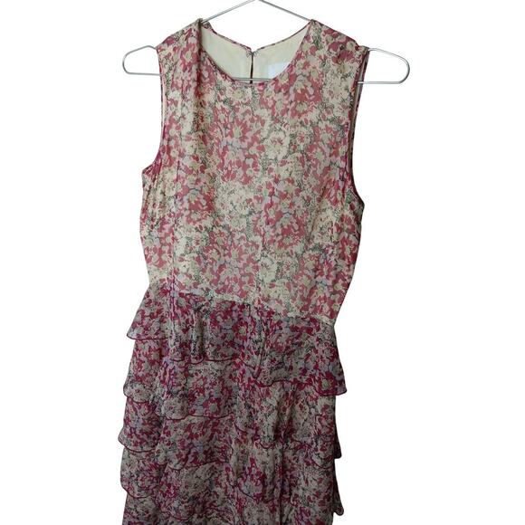 Anna Sui Size 4 Silk Pink Floral Sleeveless Tiered Ruffle Dress Boho Party” - Picture 5 of 13